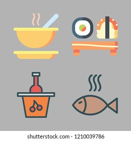 restaurant icon set. vector set about sushi, soup, wine and fish icons set.