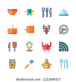 restaurant icon set. vector set about chef, lobster, cutlery and spatula icons set.