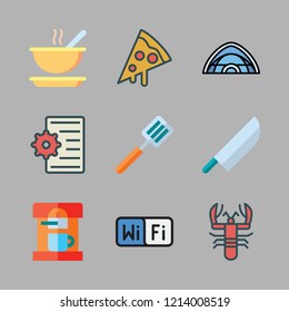 restaurant icon set. vector set about settings, tent, spatula and knife icons set.