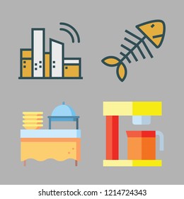 restaurant icon set. vector set about coffee maker, catering, fishbone and wifi icons set.