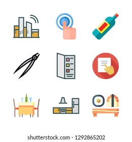 restaurant icon set. vector set about tongs, wifi, sushi and tap icons set.