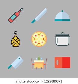 restaurant icon set. vector set about table, cleaver, soup and kitchen board icons set.