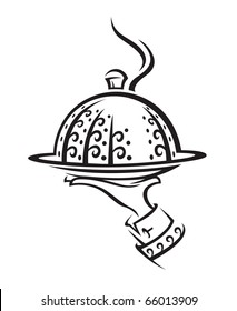 icono del restaurante con bandeja de plato en la mano