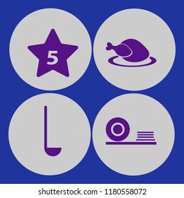 restaurant icon. restaurant vector icons set hotel five stars, plates shelf, hot chicken and ladle spoon