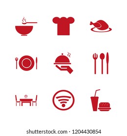 restaurant icon. restaurant vector icons set soup, folk spoon knife, wi fi and tray hand