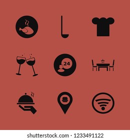 restaurant icon. restaurant vector icons set chef cap, room service, fastfood location and dining table restaurant