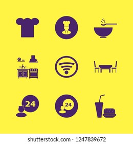 restaurant icon. restaurant vector icons set kitchen, soup, fast food and table chairs
