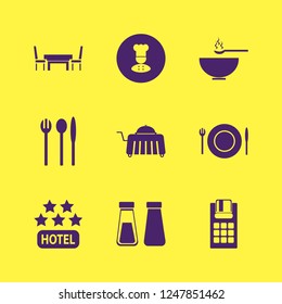 Restaurant Icon. Restaurant Vector Icons Set Hotel Five Stars, Chef, Plate Folk Knife And Folk Spoon Knife