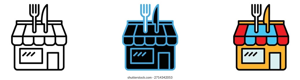 Icono de restaurante. Vector de tienda, escaparate. Ilustración vectorial.