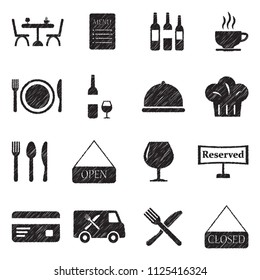 Restaurant Icons. Black Scribble Design. Vector Illustration.