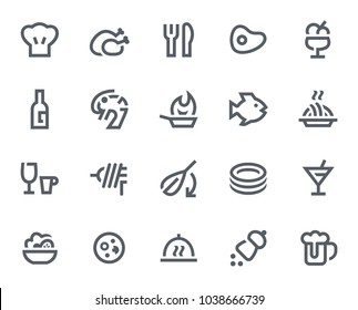 Restaurant icons in bold outline style. Contains icons like Roasted Turkey, Spaghetti and Pizza. These vector icons will look great in any user interface design. Pixel perfect at 64x64.