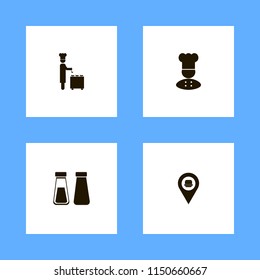 restaurant icons. chef ladle, salt pepper shaker, fastfood location and chef vector icons set