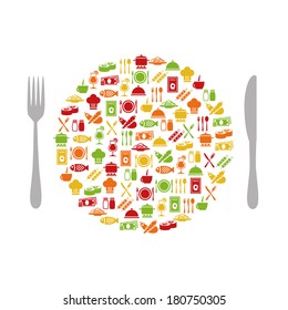 restaurant icons in circle with cutlery