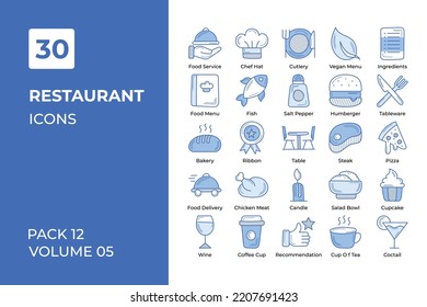 Kollektion der Restaurantsymbole. Stellen Sie Vektorgrafik mit Elementen für mobile Konzepte und Web-Apps ein. Sammlung moderner Symbole.
