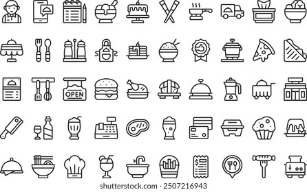 La colección de iconos de restaurante es una Ilustración vectorial con trazo editable.