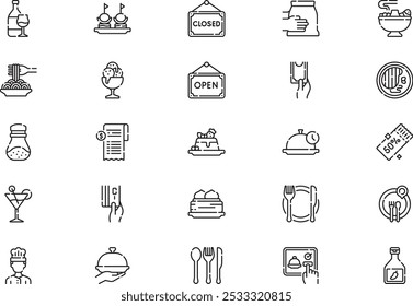 Restaurant icons collection is a vector illustration with editable stroke.