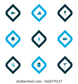 Restaurant icons colored set with wc, bbq, cocktail and other lemonade elements. Isolated vector illustration restaurant icons.