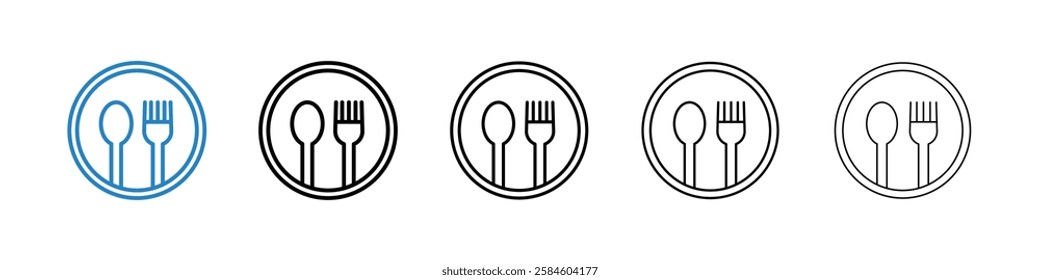 Restaurant icons in five different stroke sizes