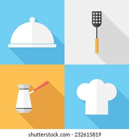 restaurant icons. Flat design style modern vector illustration. Isolated on stylish color background. Flat long shadow icon. Elements in flat design.