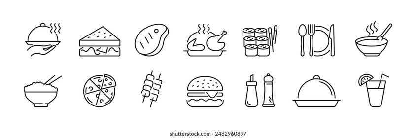 Iconos de restaurantes. Comida de restaurante. Ilustración vectorial.