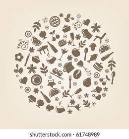 Restaurant Icons In Form Of Sphere, Vector Illustration