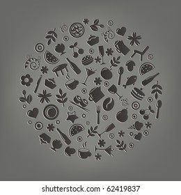 Restaurant Icons In Form Of Sphere, Vector Illustration