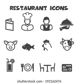 restaurant icons, mono vector symbols