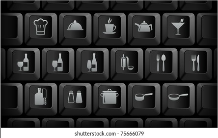 Restaurant Icons on Black Computer Keyboard Buttons Original Illustration