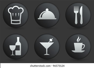 Restaurant Icons on Black Internet Button Collection Original Illustration