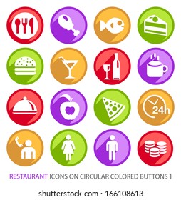Restaurant Icons on Circular Colored Buttons 1. 