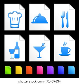 Restaurant Icons on Colorful Paper Document Collection Original Illustration