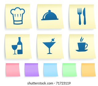Restaurant Icons on Post It Note Paper Collection Original Illustration
