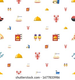 restaurant icons pattern seamless. Included editable flat main dish, starters, Beverage, Pasta, restaurant menu, lobster, Pizza, sardine icons. restaurant icons for web and mobile.
