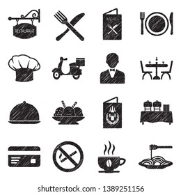 Restaurant Icons. Set 2. Black Scribble Design. Vector Illustration.