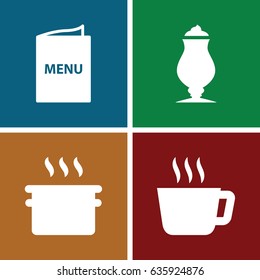 Restaurant icons set. set of 4 restaurant filled icons such as milkshake, menu, tea