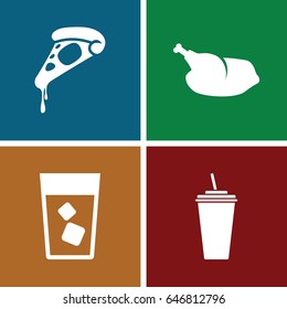 Restaurant icons set. set of 4 restaurant filled icons such as pizza, drink