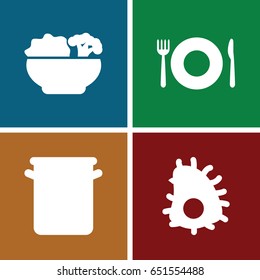Restaurant icons set. set of 4 restaurant filled icons such as plate fork and spoon, food, pan