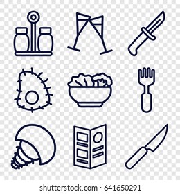 Restaurant icons set. set of 9 restaurant outline icons such as fork, wine glass, menu, food, pepper, knife