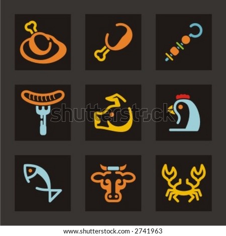 Restaurant Icons Set Animals Various Cooked Stock Vector (Royalty Free