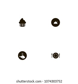 Restaurant icons set. bakery, knife, fork and hot