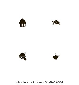 Restaurant icons set. cake, soup, chicken and grilled chicken