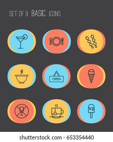 Restaurant Icons Set. Collection Of Board, Hot Drink, Cutlery And Other Elements. Also Includes Symbols Such As Placard, Soup, Plate.