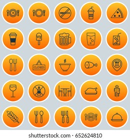Restaurant Icons Set. Collection Of Closed Placard, Eating House, Fork Knife And Other Elements. Also Includes Symbols Such As Mocha, Chair, Glass.