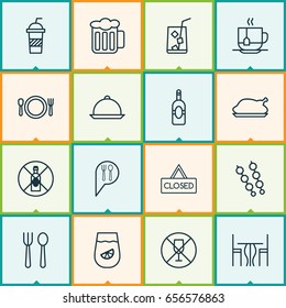 Restaurant Icons Set. Collection Of Closed Placard, Alcohol Forbid, Eating House And Other Elements. Also Includes Symbols Such As Restaurant, Hot, Placard.