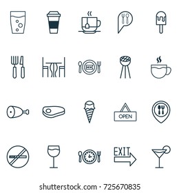 Restaurant Icons Set. Collection Of Cocktail, Beverage, Sundae And Other Elements. Also Includes Symbols Such As Hot, Smoking, Restaurant.