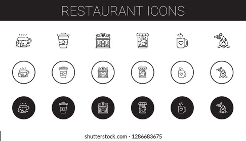 restaurant icons set. Collection of restaurant with coffee, fish food, mug, marshmallow. Editable and scalable restaurant icons.