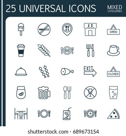 Restaurant Icons Set. Collection Of Coffee Cup, Lemon Juice, Stop Smoke And Other Elements. Also Includes Symbols Such As Spoon, Dinning, Ale.