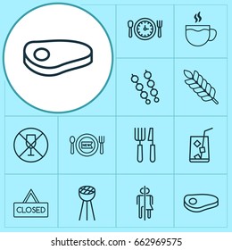 Restaurant Icons Set. Collection Of Fresh Dining, Closed Placard, Meal Hour And Other Elements. Also Includes Symbols Such As Grain, Dining, Drinking.