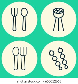Restaurant Icons Set. Collection Of Grill, Eating House, Stick Batbecue And Other Elements. Also Includes Symbols Such As Kebab, Steak, Cutlery.