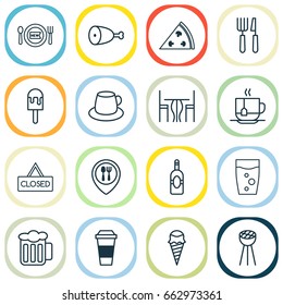 Restaurant Icons Set. Collection Of Hooch, Pepperoni, Fresh Dining And Other Elements. Also Includes Symbols Such As Food, Fork, Glass.